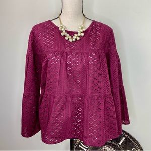 Madewell Eyelet Tiered Button Back shirt blouse size 2X